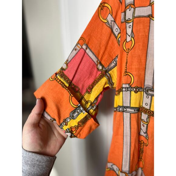 Vipavadee Women's Orange Equestrian Lightweight Horse Bit Button Blouse Large - Picture 3 of 7